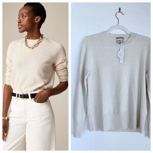 NWT J.Crew Women's Cashmere Classic Fit Crewneck Sweater in Heather Ivory Sz S